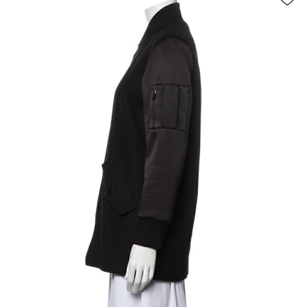 Maje Black Wool Blend & Satin Bomber Jacket - Picture 2 of 7